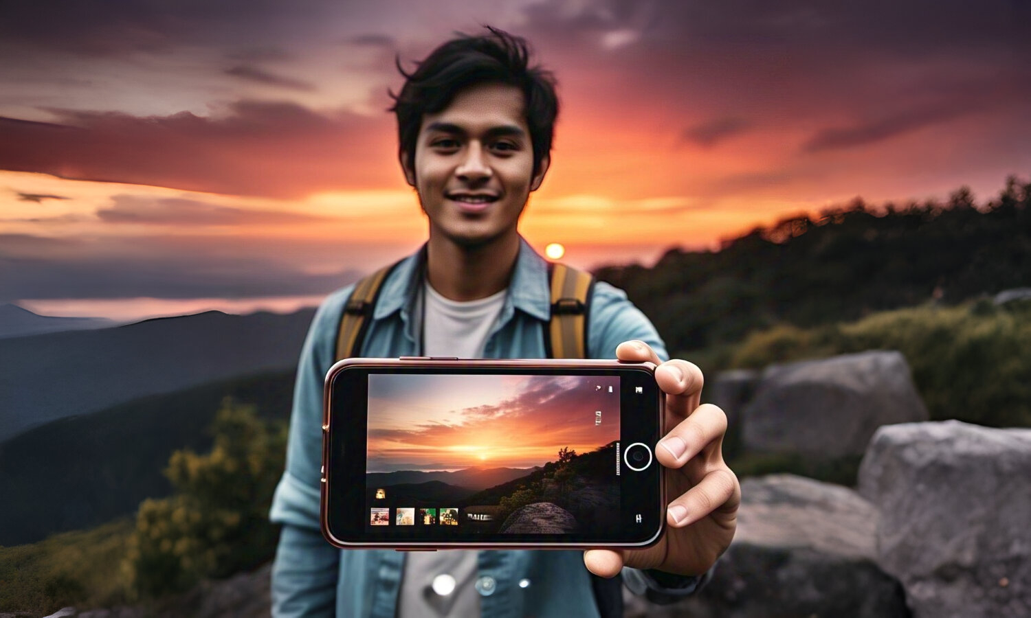 S25 Ultra smartphone capturing a high-quality landscape photo with AI camera features.